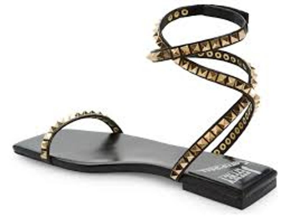 Jeffrey Campbell Luxor Black Gold Studded Strappy Sandals Square Toe Women's 7